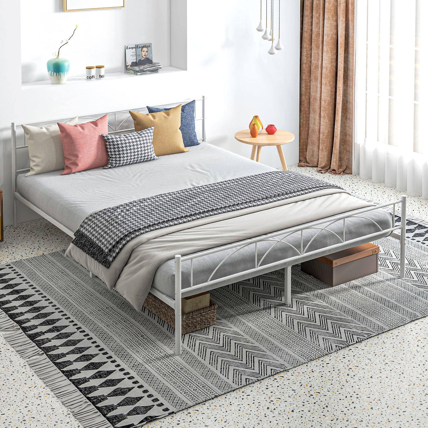 Metal Queen Platform Bed Frame with Headboard, Steel Slat Support, Underbed Storage, No Box Spring Needed, Easy Assembly