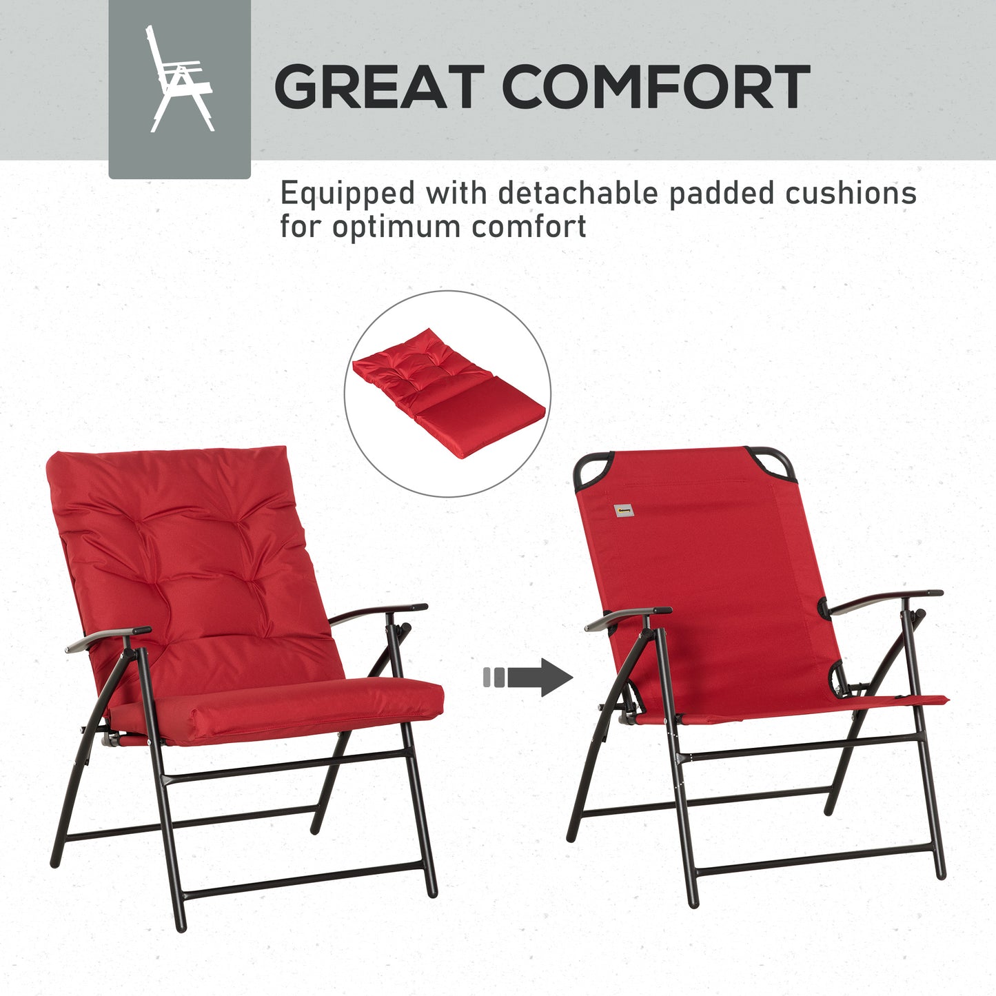 Set of 2 Outdoor Folding Chairs with Adjustable Backrest, Padded Camping Chairs for Outdoor Events, Grey
