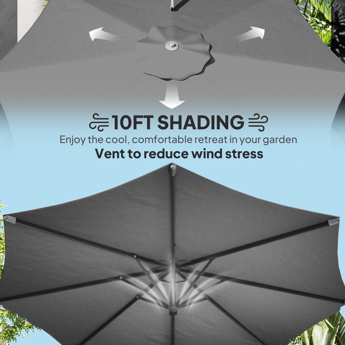 10' Offset Patio Umbrella Cantilever Umbrella with Aluminium Pole 360° Rotation and Tilt Adjustment, Grey