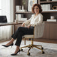 Office Chair, Vanity Chair with Woven Back, Adjustable Height, Rolling Wheels, Cream White