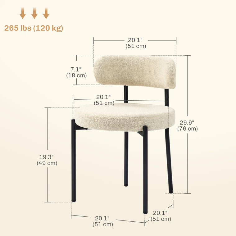 Berber Fleece Dining Chairs Set of 2 with Steel Legs