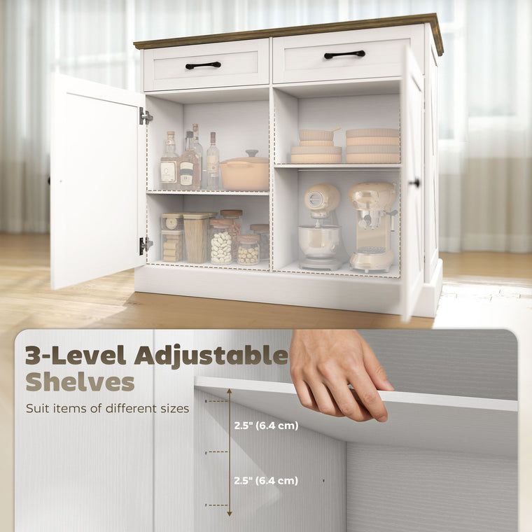 Kitchen Island Sideboard with 2 Drawers - White