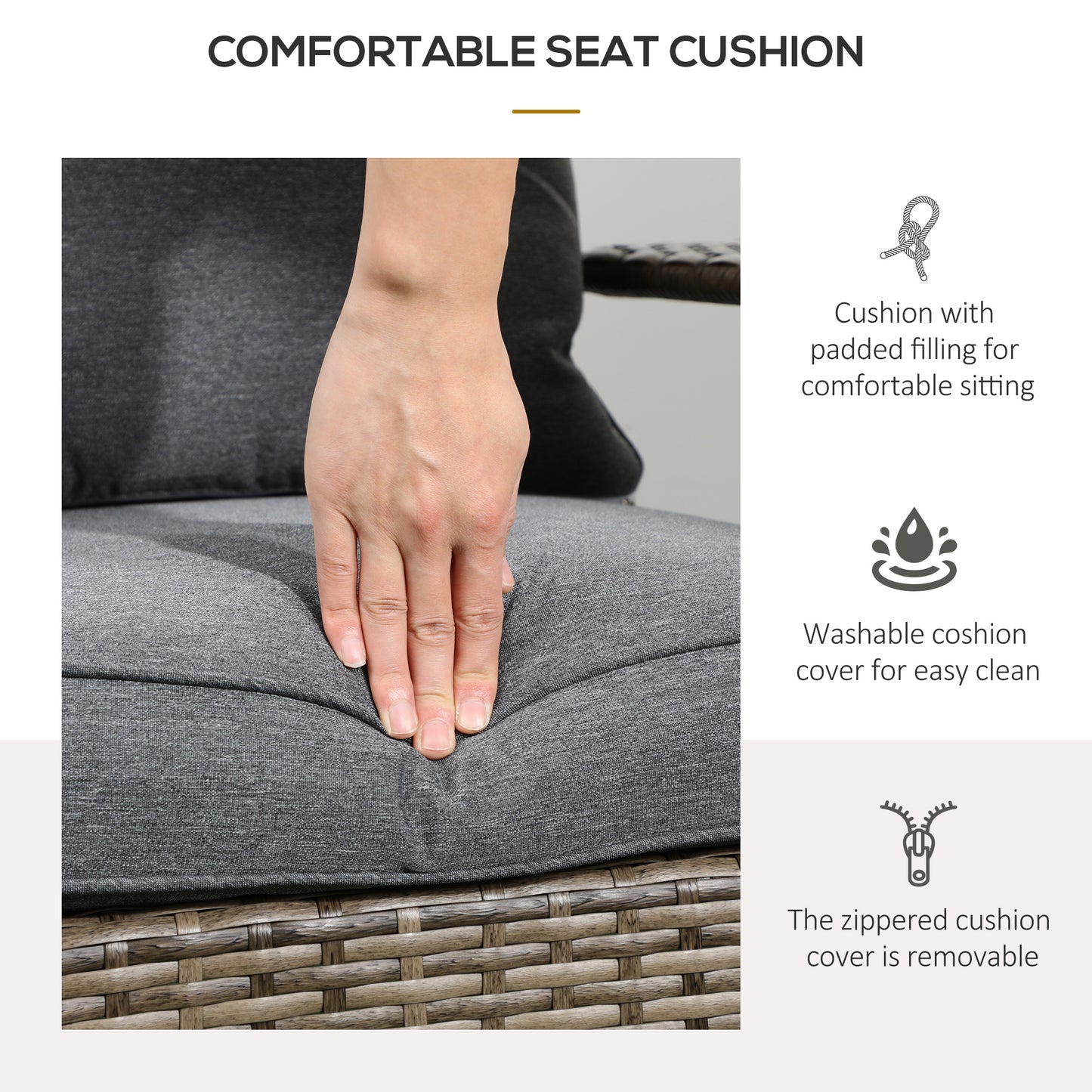Wicker Adirondack Chair, PE Rattan Outdoor Fire Pit Chair Muskoka Chair with Cushions, Mixed Grey