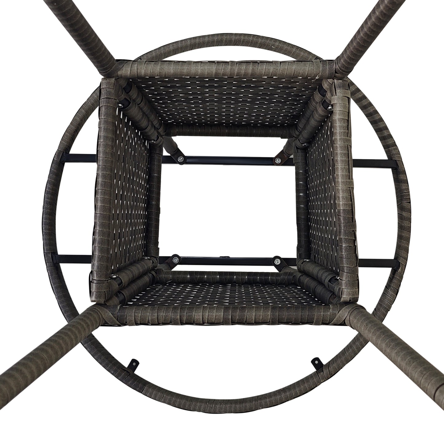 27.5" Outdoor Wicker Dining Table, PE Rattan Patio Furniture with Wood-plastic Composite Top, Grey