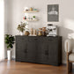 Sideboard Buffet Cabinet with Storage, Modern Coffee Bar Cabinet with 3 Drawers and Adjustable Shelves, Distressed Black