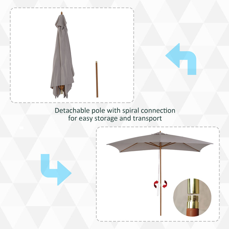 7' x 10' Grey Wooden Patio Umbrella with Bamboo Ribs
