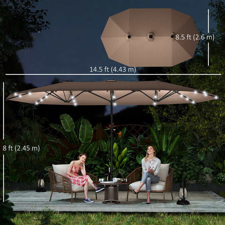 174" Khaki Double-Sided Umbrella with Solar LED Light