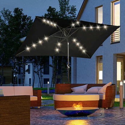 6.5' x 10' Black Rectangular Patio Umbrella with Tilt & LEDs