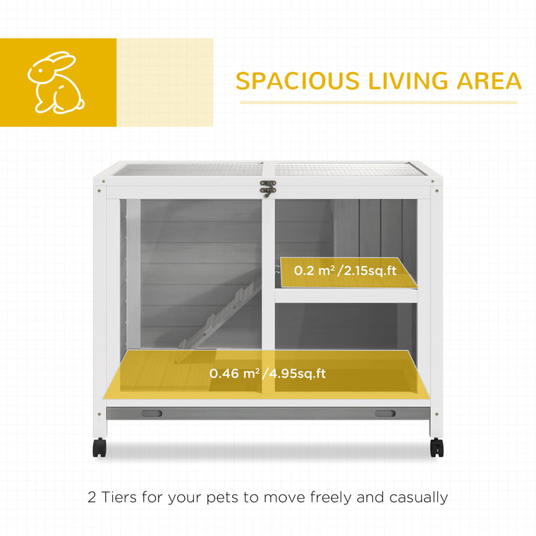 Grey Indoor Rabbit Hutch with Wheels & Top Access