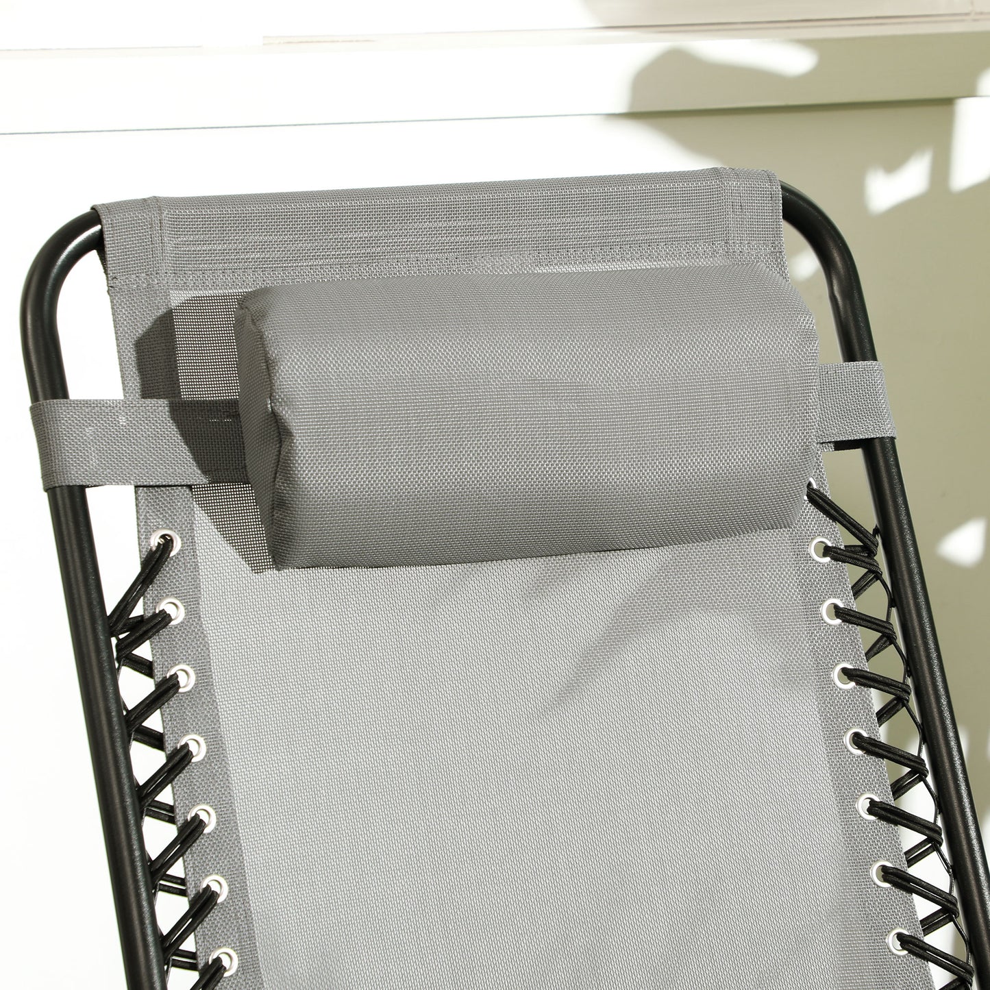 2pc Patio Foldable Rocking Chair Set w/ Breathable Mesh Seat & Backrest, Headrest for Park, Backyard, Garden, Grey