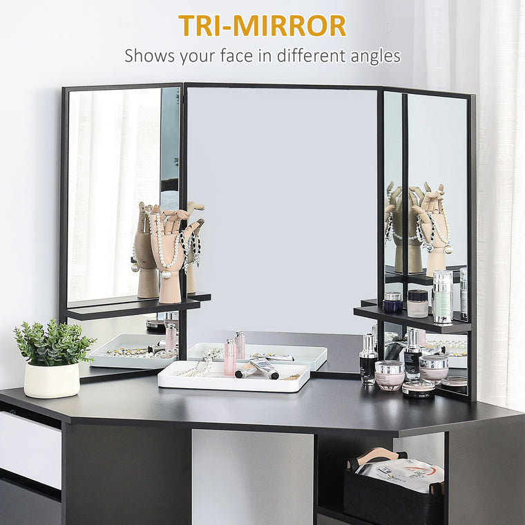Corner Vanity Desk with Mirror and 5 Drawers