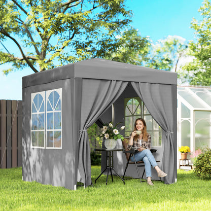 6.6' x 6.6' Grey Pop-Up Gazebo with Sidewalls & Carry Bag