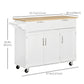 48" Kitchen Island with Storage and Solid Wood Top, Rolling Kitchen Cart on Wheels with 2 Storage Drawers, 3 Doors and Towel Rack for Dining Room, White