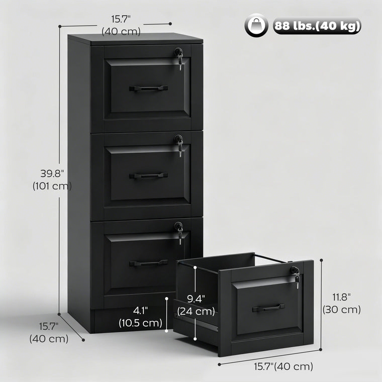3-Drawer Vertical Filing Cabinet with Lock