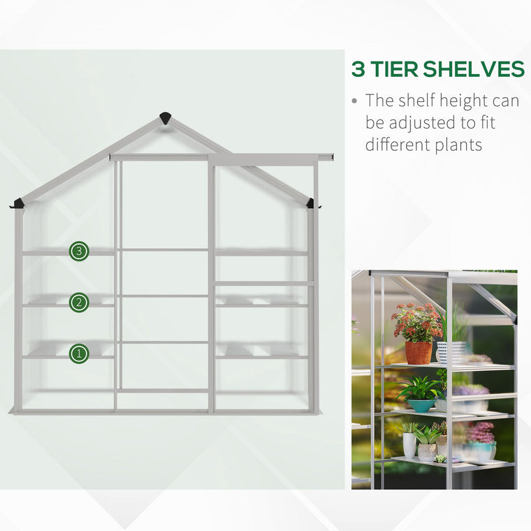 6.3' x 2.3' x 6.1' Polycarbonate Greenhouse with 3-Tier Shelves