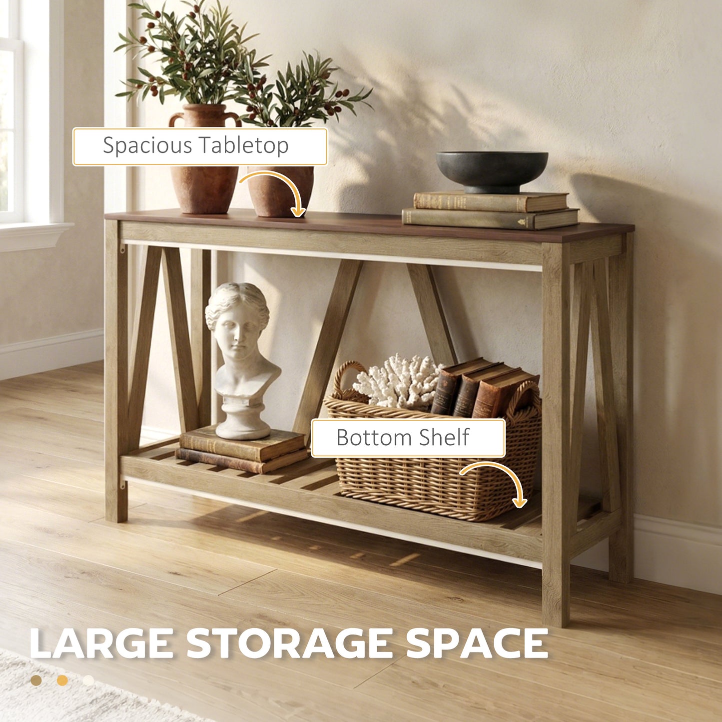 52" Console Table, Farmhouse Narrow Entryway Table with Storage Shelf, Rustic Sofa Table with Anti-tipper for Living Room and Hallway, Oak