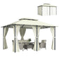 13' x 10' Soft-top Gazebo Patio Steel Canopy Portable Party Event with Double Canopy Roof, Curtains, Cream White