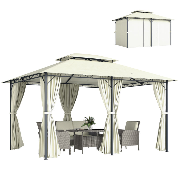 13' x 10' Cream White Soft-Top Steel Gazebo with Double Roof