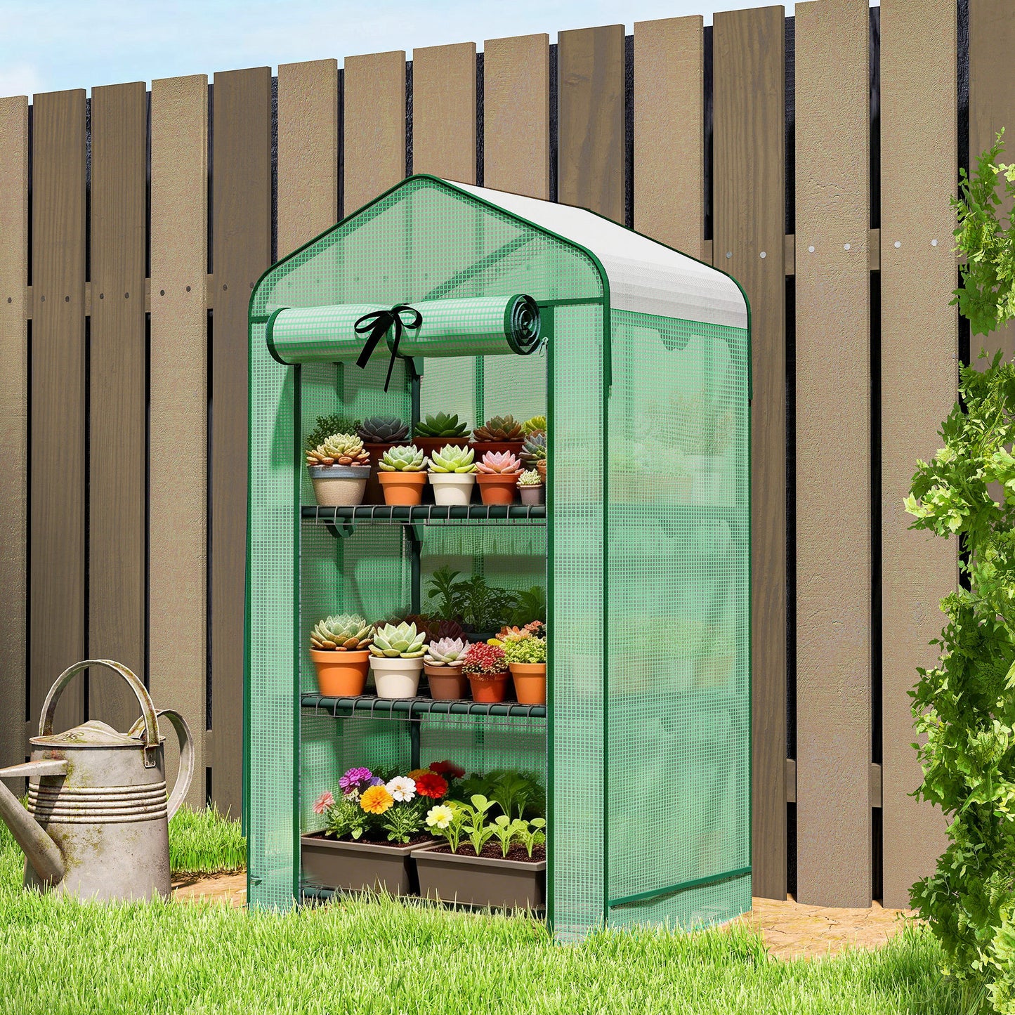 Mini Greenhouse with Screen Roof, Portable Small Greenhouse with Roll-Up Zipper Door - 27.6" x 19.7" x 50"