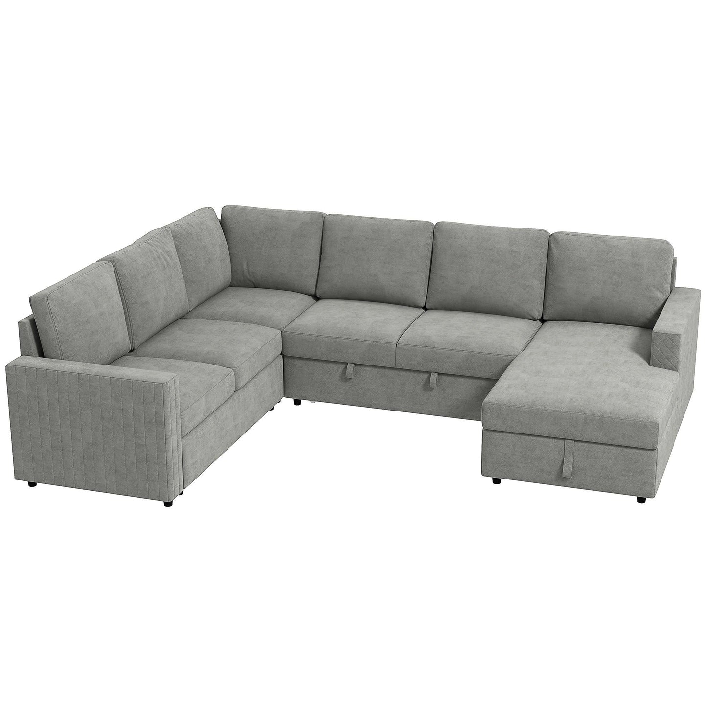 U-Shaped Pull-Out Sleeper Sofa with Storage & Chaise - Grey