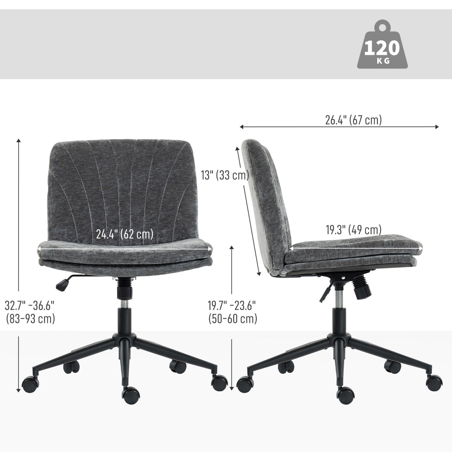 Armless Criss Cross Office Chair with Wheels - Grey