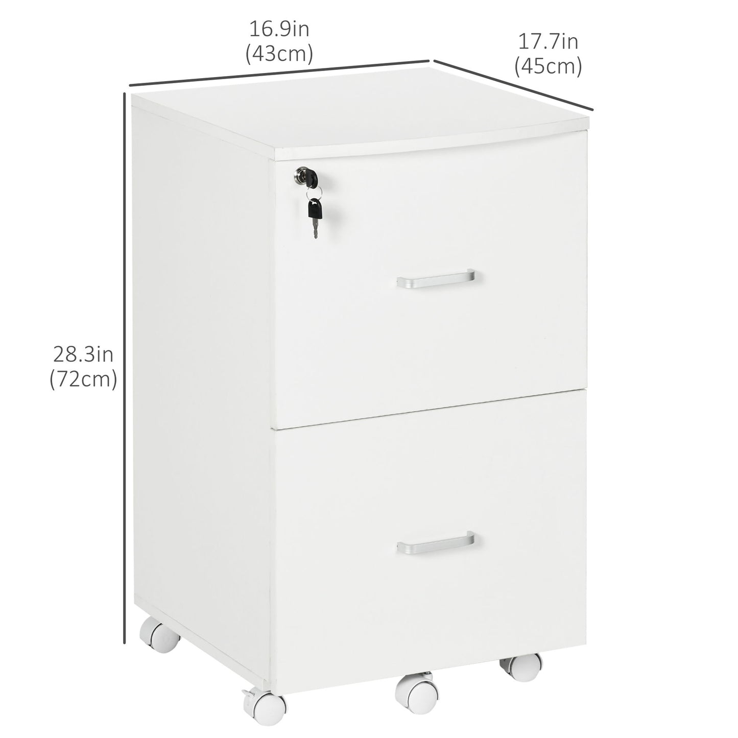 2 Drawer File Cabinet with Lock, Small Rolling Filing Cabinet for A4, Letter-Size Documents, Printer Stand for Home Office, 17" x 17.75" x 28.25", White