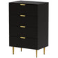 Modern Chest of Drawers 4 Drawer Dresser for Bedroom with Gold Legs and Handles, Black