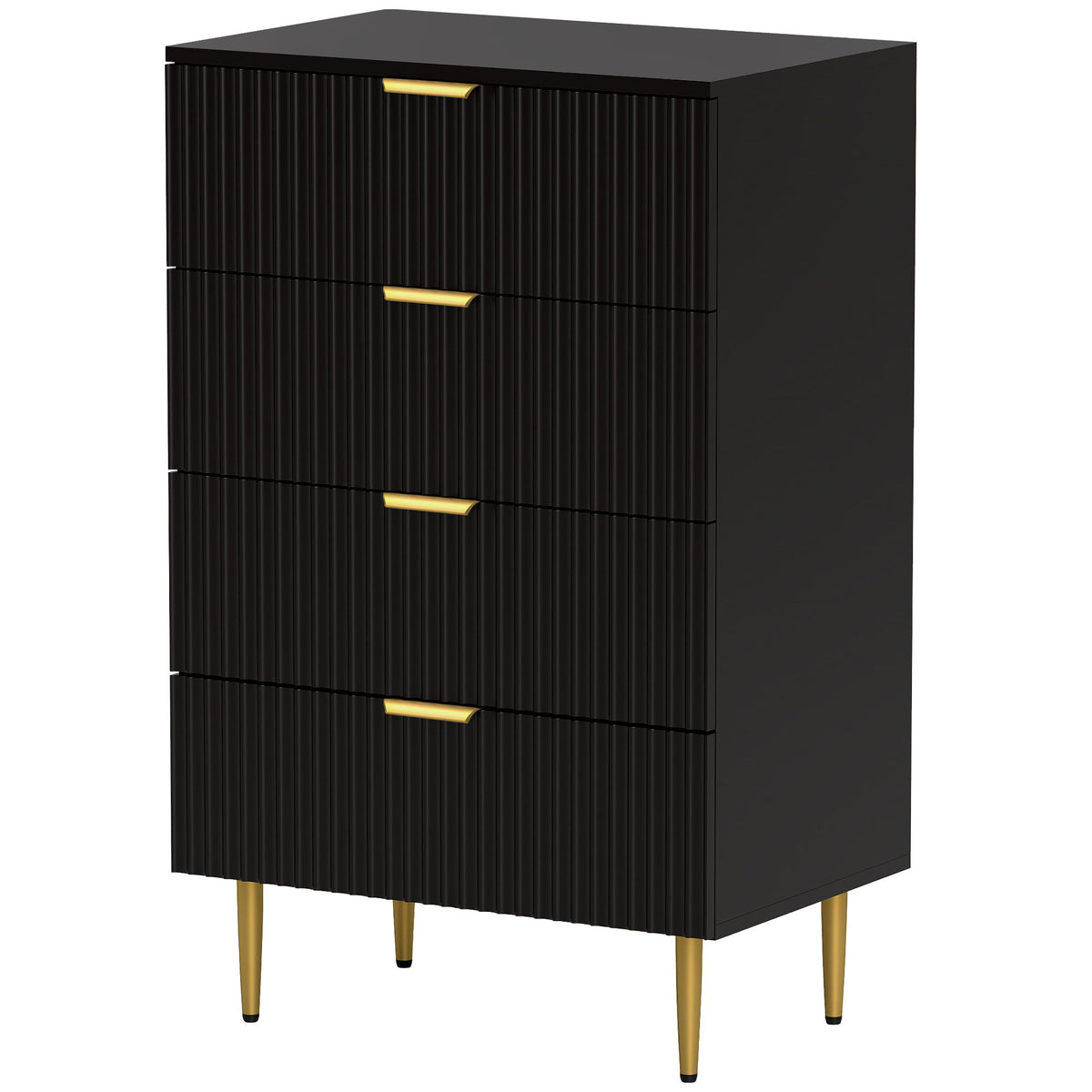 Modern Chest of Drawers 4 Drawer Dresser for Bedroom with Gold Legs and Handles, Black