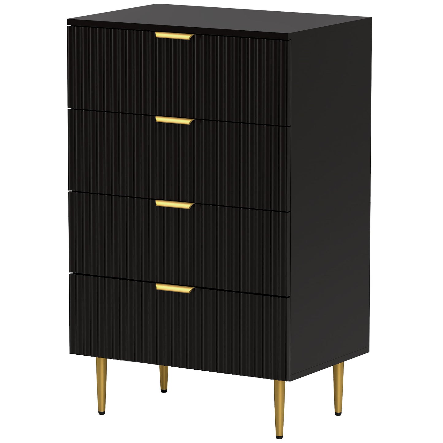 Modern Chest of Drawers 4 Drawer Dresser for Bedroom with Gold Legs and Handles, Black