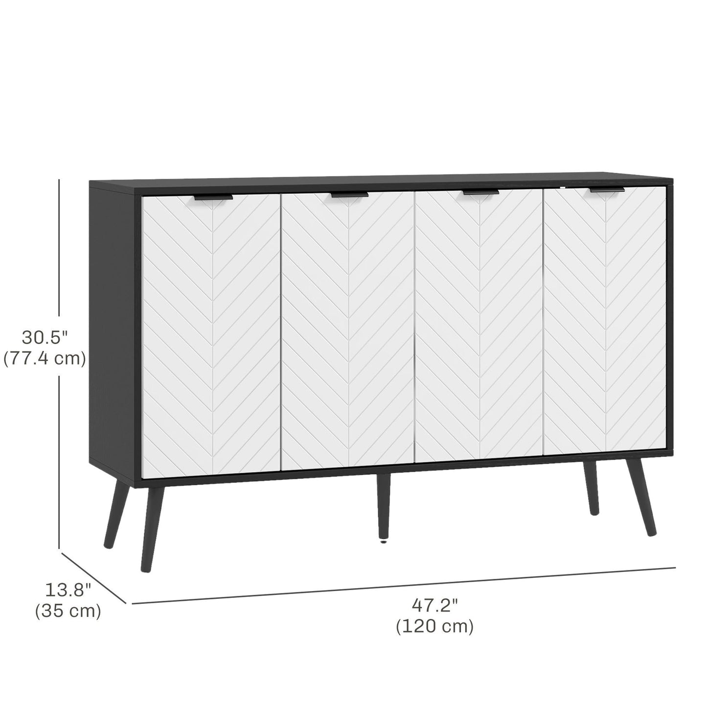 Sideboard Buffet with 4 Doors and Shelves - Black