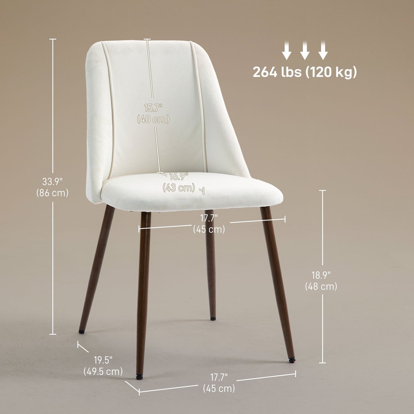 Velvet Dining Chairs Set of 4 with Steel Legs - Cream White