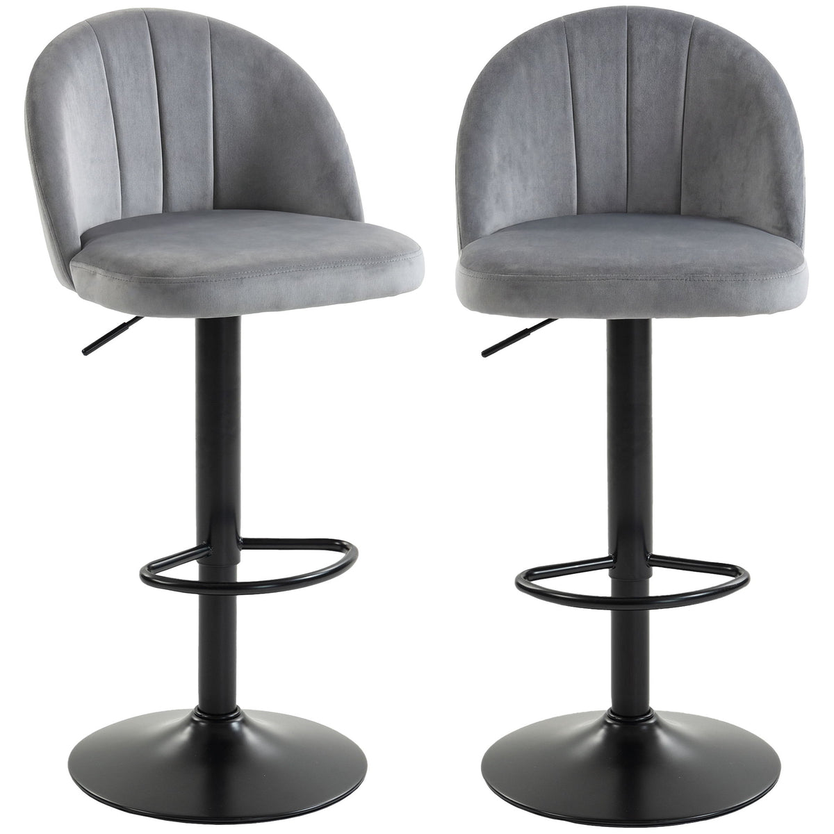 Bar Stools Set of 2, Swivel Counter Height Barstools with Footrest, Grey
