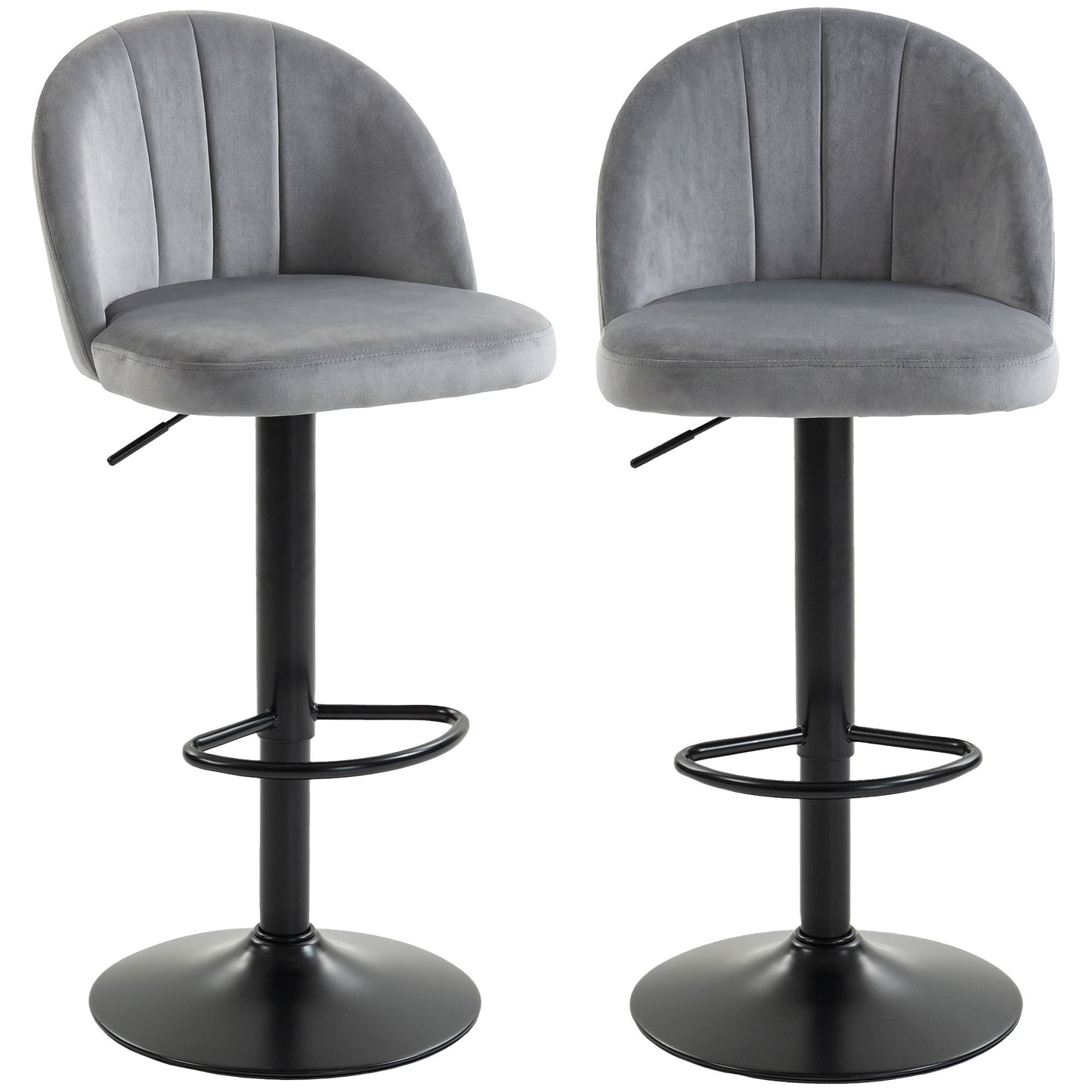 Bar Stools Set of 2, Swivel Counter Height Barstools with Footrest, Grey