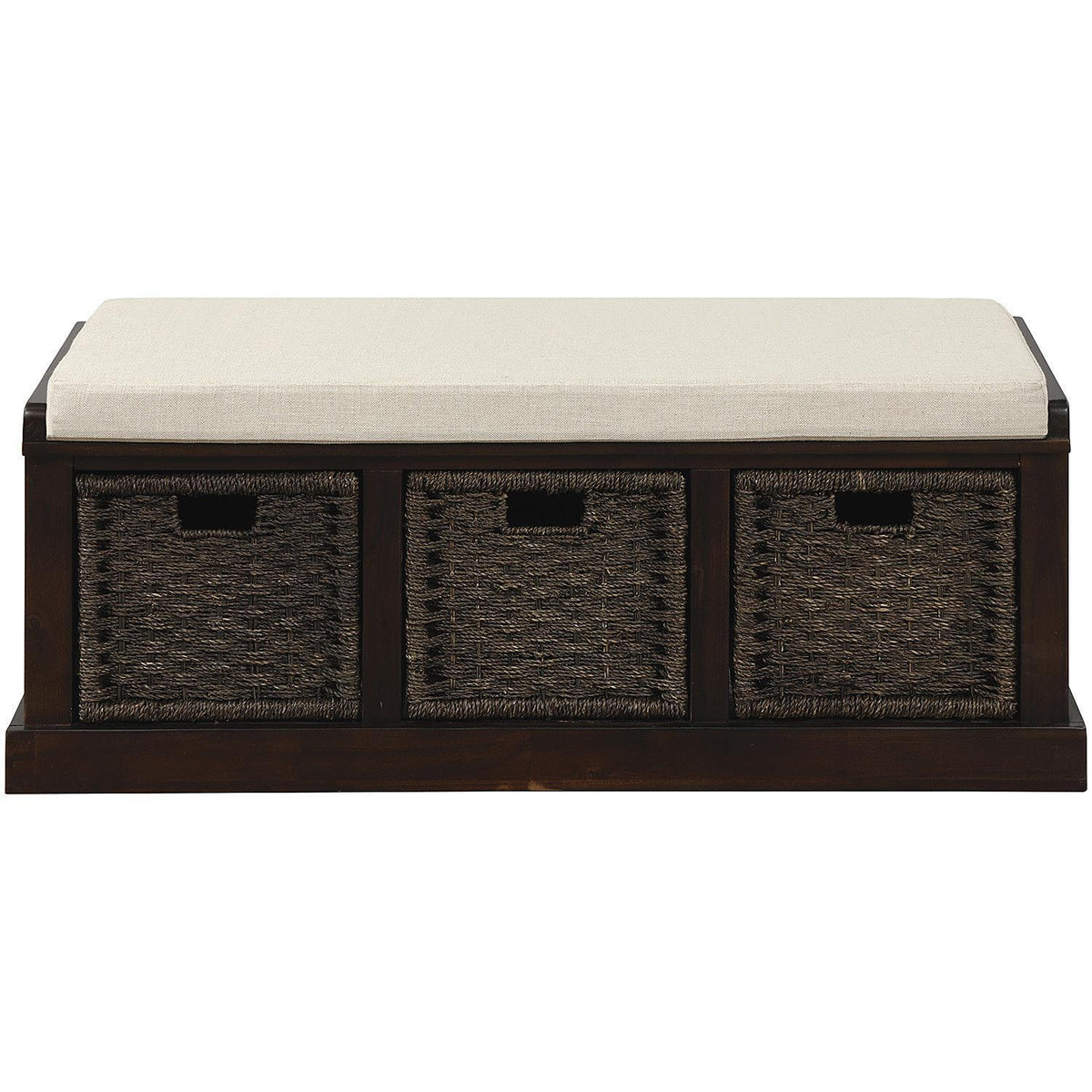 Rustic Espresso Storage Bench with Acacia Wood Frame, Fully Assembled Shoe Bench for Entryway, 43.5" L x 15.5" W x 17" H, Espresso