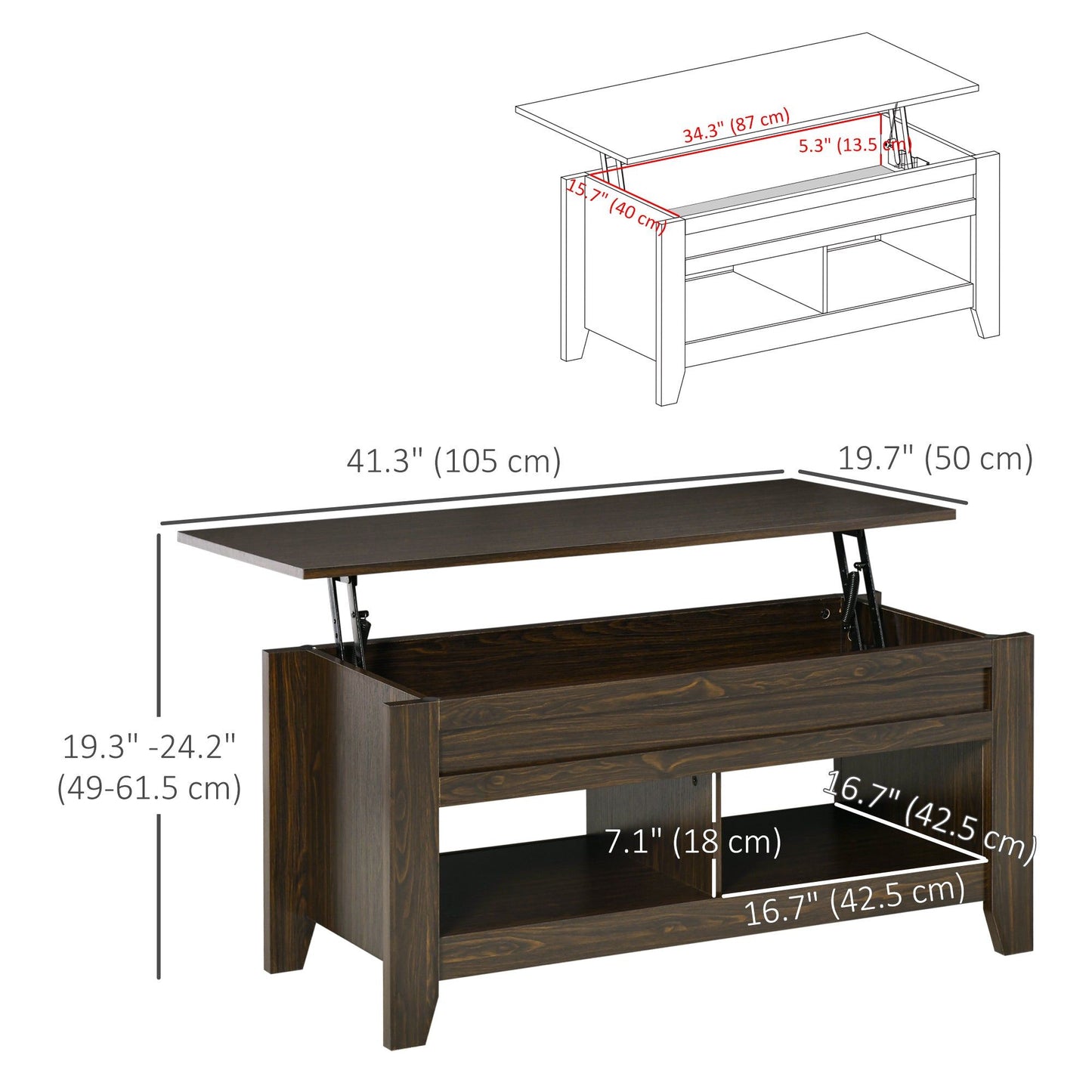 Lift Top Coffee Table with Hidden Storage - Dark Walnut