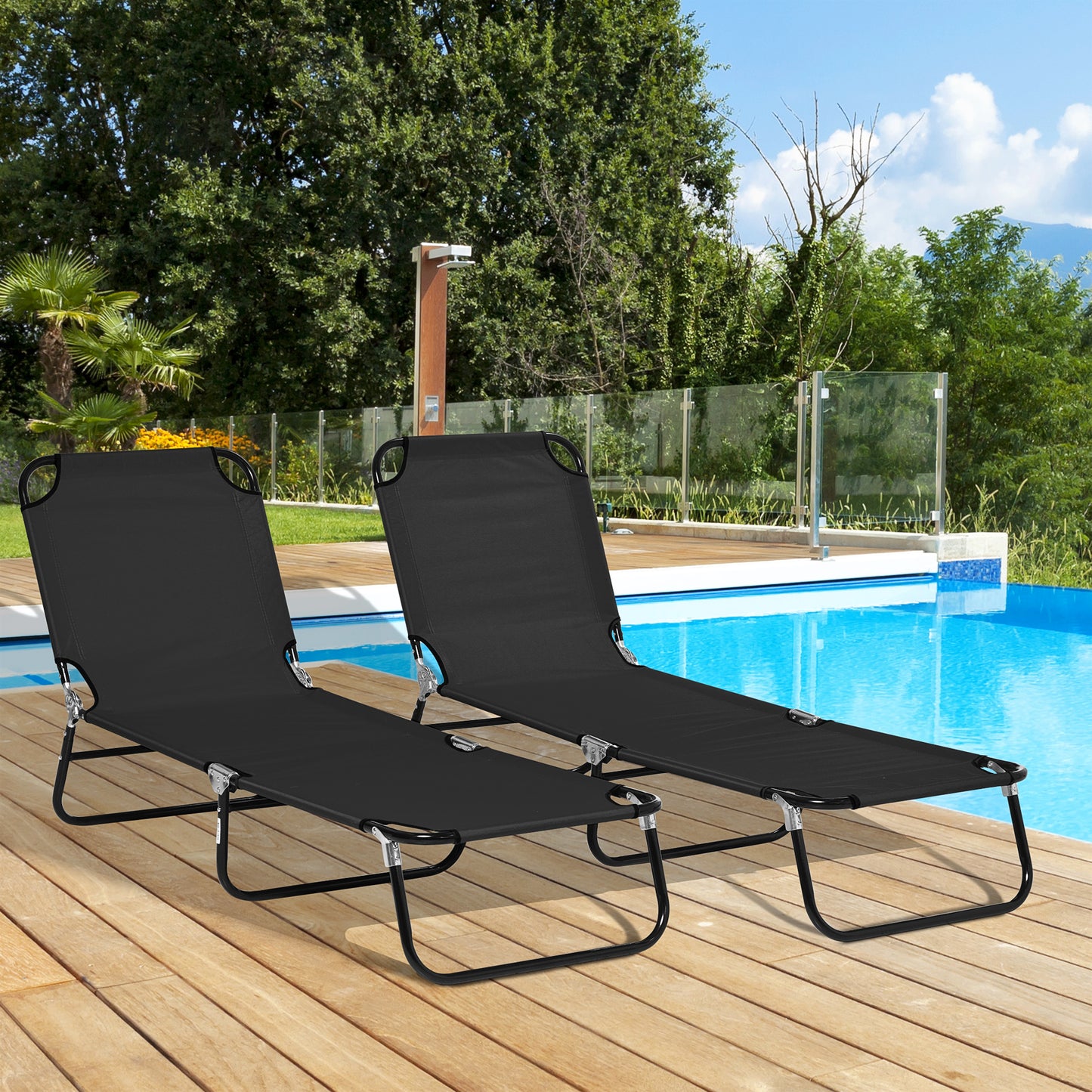 Set of 2 Folding Outdoor Lounge Chair, Sun Tanning Chairs with Reclining Back, Breathable Mesh for Beach Patio, Grey