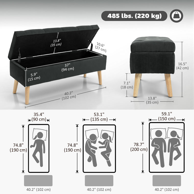 Velvet Storage Ottoman with Wood Legs