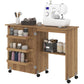 Sewing Machine Cabinet, Folding Sewing Table with Storage Shelf, Bins and Lockable Wheels for Small Space, Brown