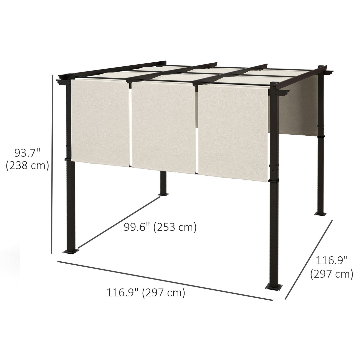 10' x 10' Metal Pergola, Outdoor Pergola with Retractable Canopy, for Garden, Patio, Backyard, Deck