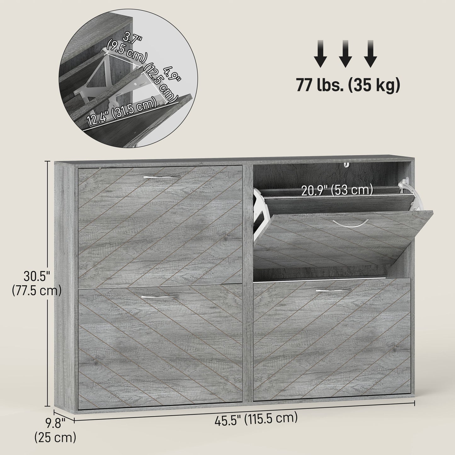 Shoe Storage Cabinet with 4 Flip Drawers, Narrow and Slim, 12-20 Pair of Shoes Organizer for Hallway, Entryway, Grey