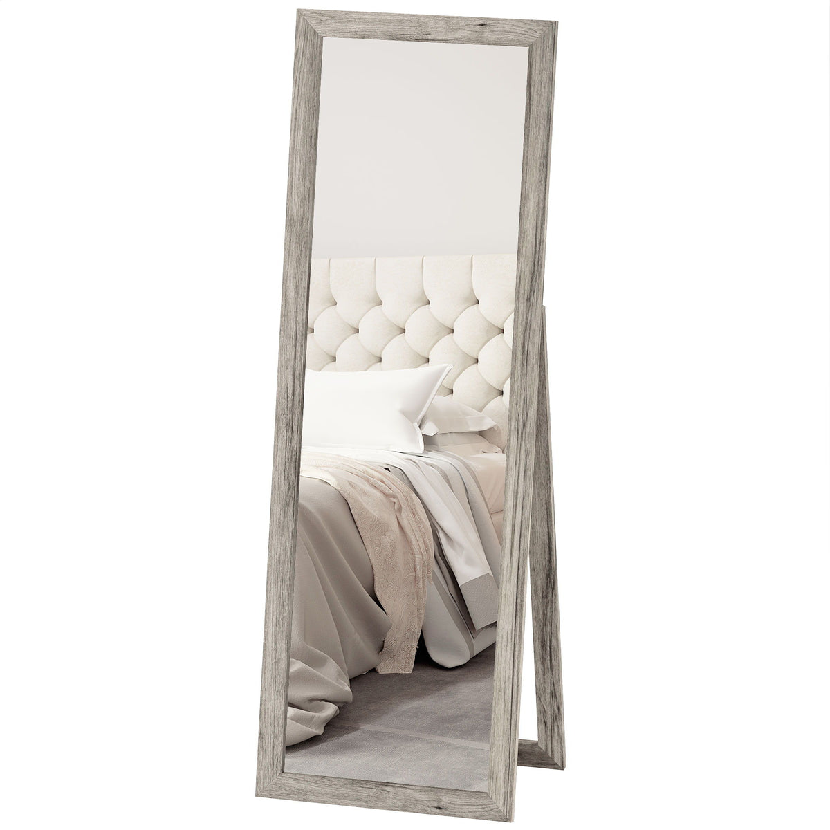 58" x 20" Floor Standing Mirror, Full Body Mirror for Bedroom, Living Room, Grey Wood Grain