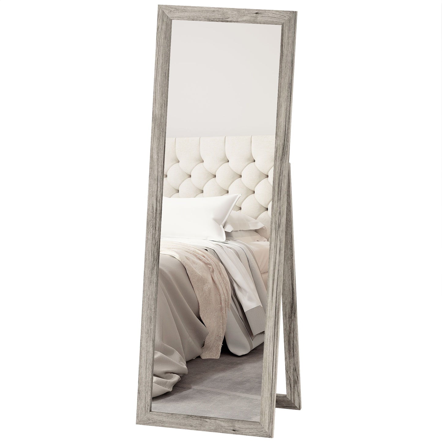 58" x 20" Floor Standing Mirror, Full Body Mirror for Bedroom, Living Room, Grey Wood Grain
