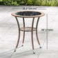 Outdoor Rattan Dining Table, Patio Wicker Round Coffee Table with 2-Tier Storage Shelf, Brown