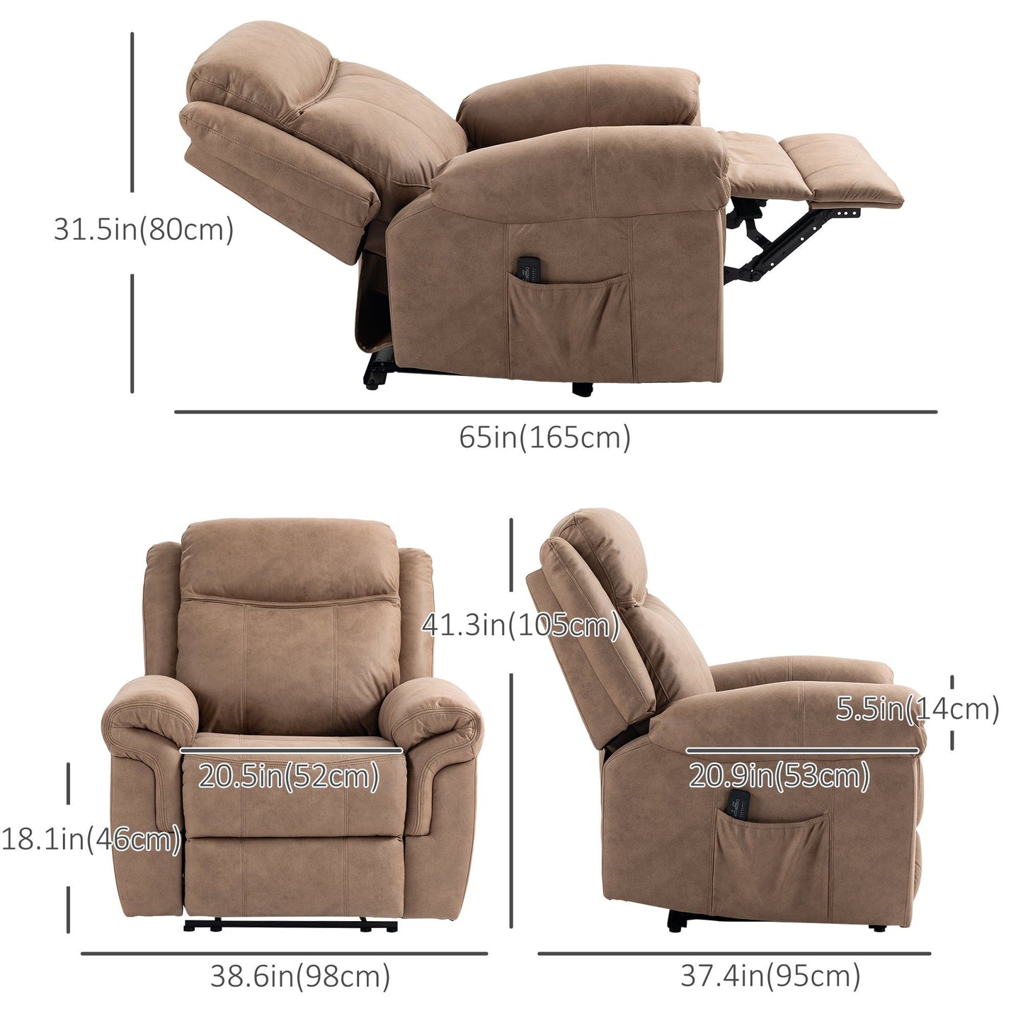 Microfiber Manual Recliner with Massage - Brown