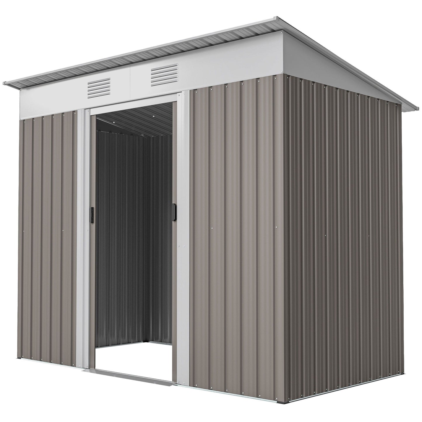 7' x 4' Outdoor Storage Shed, Metal Garden Tool Storage House Organizer with Lockable Sliding Doors and Vents for Backyard Patio Lawn, Light Grey