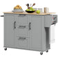 Rolling Kitchen Cart with Drop Leaf & 3 Drawers - Grey