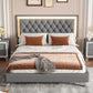 Queen Size Upholstered Bed Frame with LED Lights, Modern Velvet Platform Bed with Tufted Headboard, 84" L x 64" W x 44.5" H, Gray