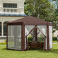 13' x 11' Hexagonal Party Tent, Canopy Tent with Nettings, Zipped Doors for Garden, Patio, Outdoor, Brown