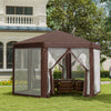 13' x 11' Hexagonal Party Tent, Canopy Tent with Nettings, Zipped Doors for Garden, Patio, Outdoor, Brown