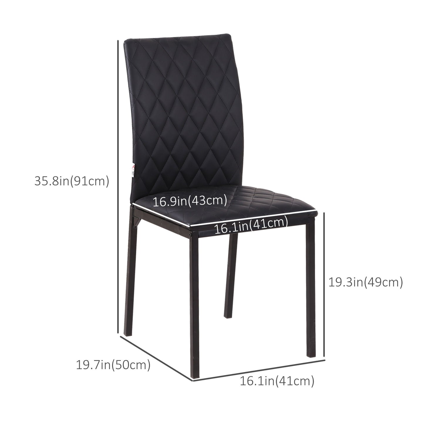 Modern Dining Chairs Set of 4, Upholstered Faux Leather Kitchen Chairs with Rhombic Tufting and Metal Legs for Living Room, Black